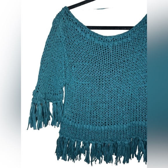 Free People On The Fringe Open Knit Sweater Size M Green - Picture 7 of 10